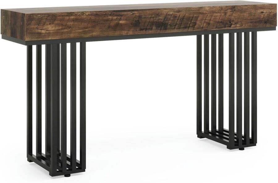 Pugsdrly Smalle consoletafel smalle haltafel met elegant metalen onderstel in industriële stijl vintage houten consoletafel voor woonkamer gang (140 cm bruin)
