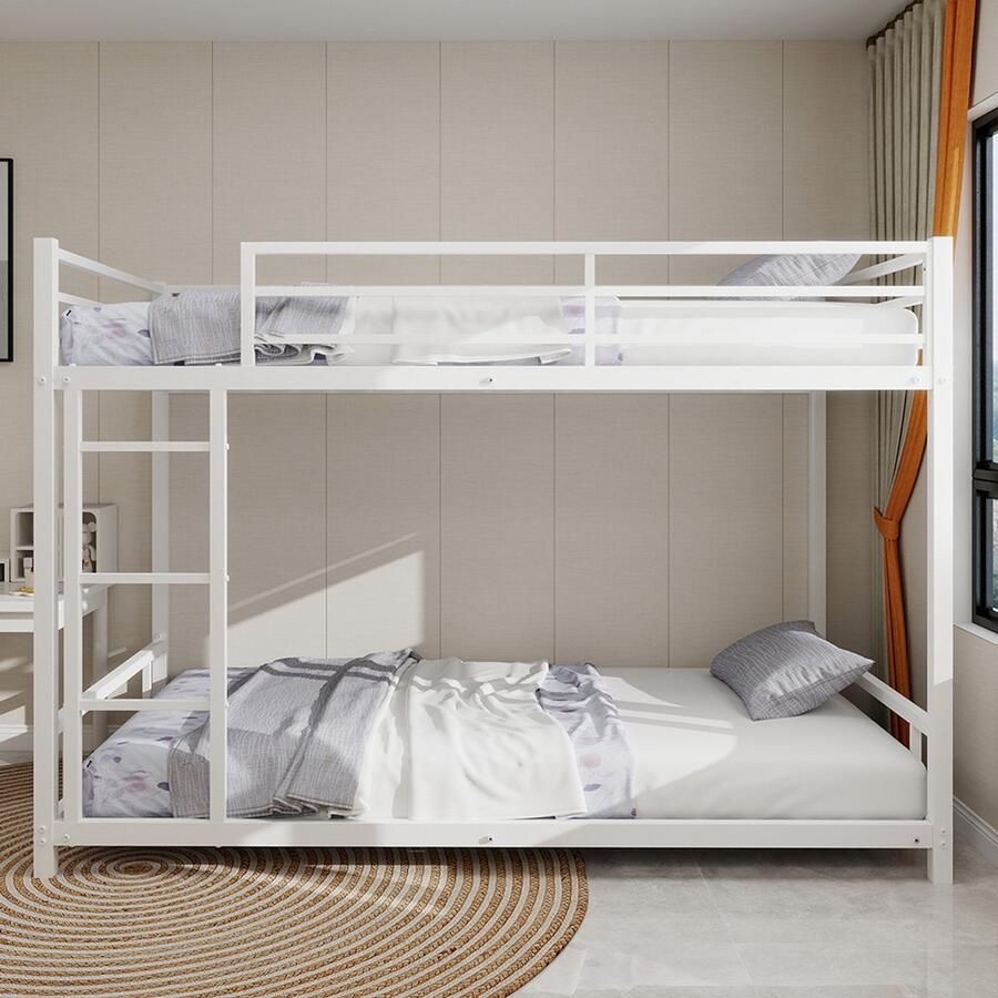 Pugsdrly Stapelbed van metaal met twee eenpersoonsbedden zwaar en stabiel metaal geluiddempend veiligheidshekken geen lattenbodem nodig