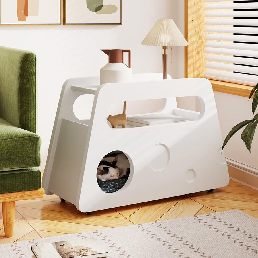 Pugsdrly Tafel Bijzettafel met wielen afgeronde veilige mobiele compacte ideale voor woonkamer en slaapkamer Modern wit