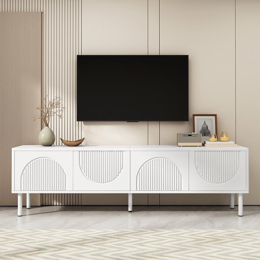 Pugsdrly Moderne lage tv-meubel 180 cm met opbergruimte mat oppervlak en kabelbeheer – minimalistisch design voor de woonkamer slaapkamer of hal