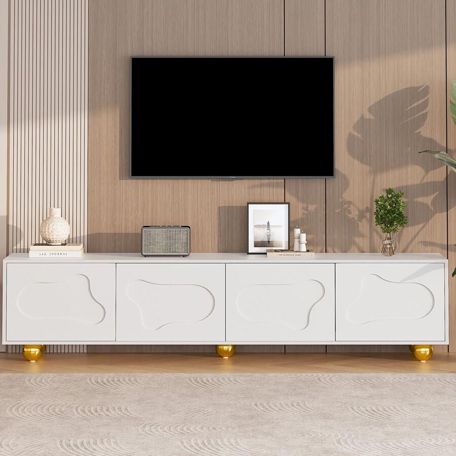Pugsdrly TV-meubel 180*40*45 cm mooi cartoon TV-meubel laag meubel met 2 kasten TV-meubel in de vorm van een wolk TV-meubel met 5 poten draagvermogen tot 60 kg geschikt voor 75 inch