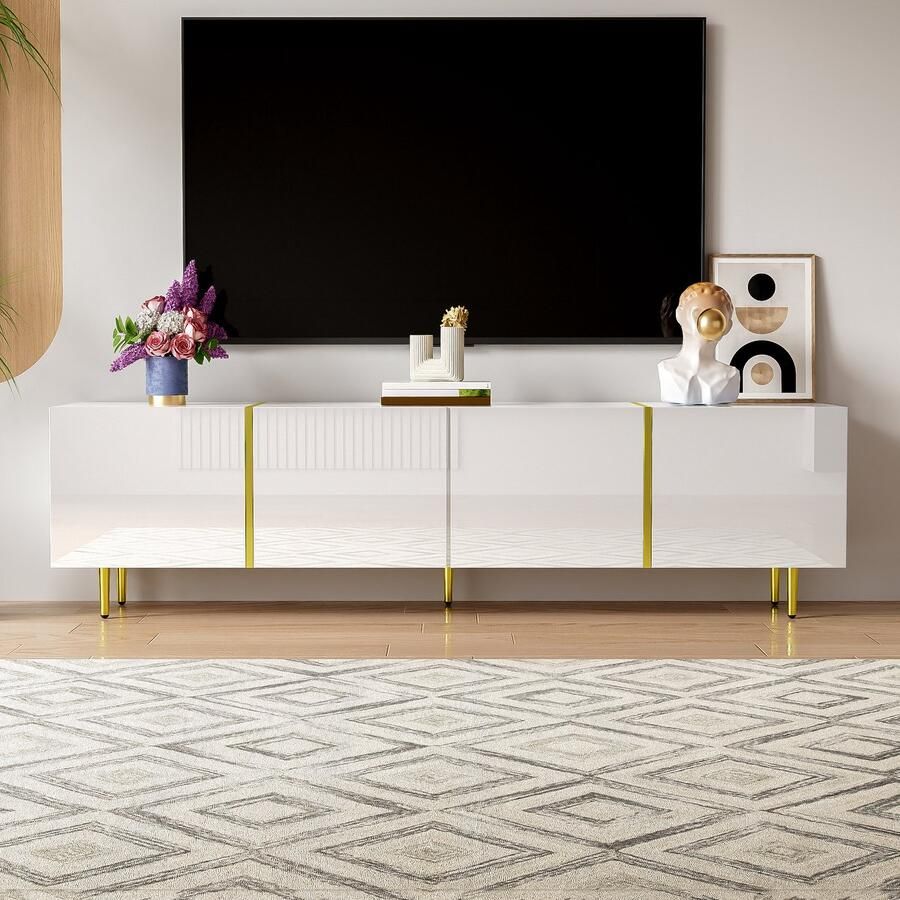 Pugsdrly tv-meubel met vier deuren in hoogglans wit modern strak ontwerp