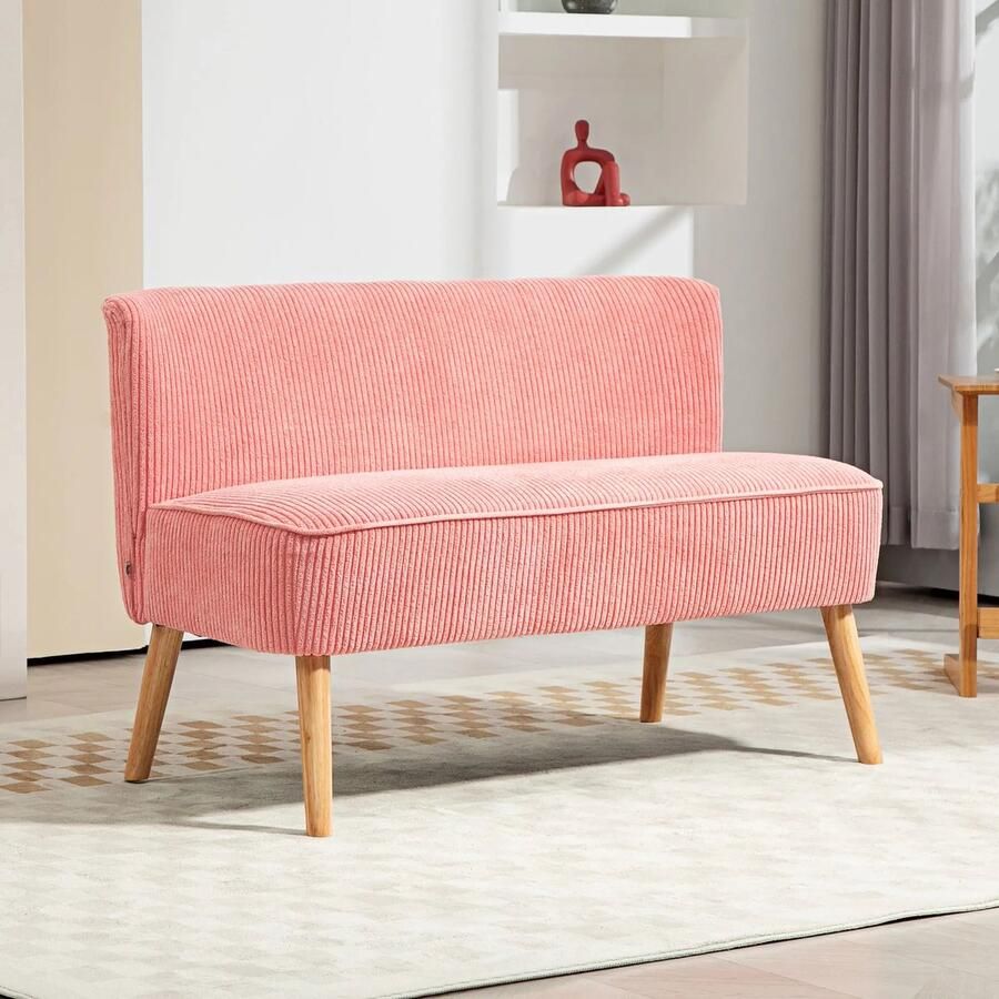 Pugsdrly Tweezitsbank elegant Scandinavisch design massief houten frame tot 150 kg 117 x 56 5 x 77 cm roze