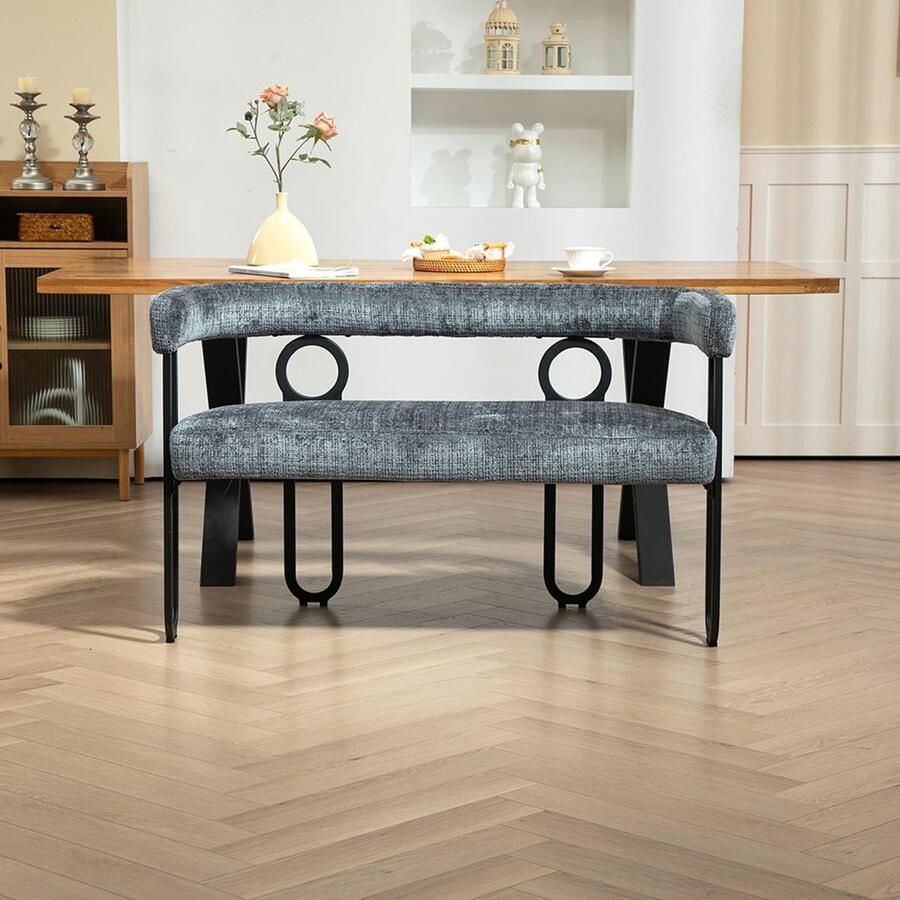 Pugsdrly Tweezitsbank ronde rugleuning comfortabele en ontspannen moderne bank grijze chenille stof unieke vorm geschikt voor de woonkamer slaapkamer kantoor salon badkamer garderobe zeer mooi