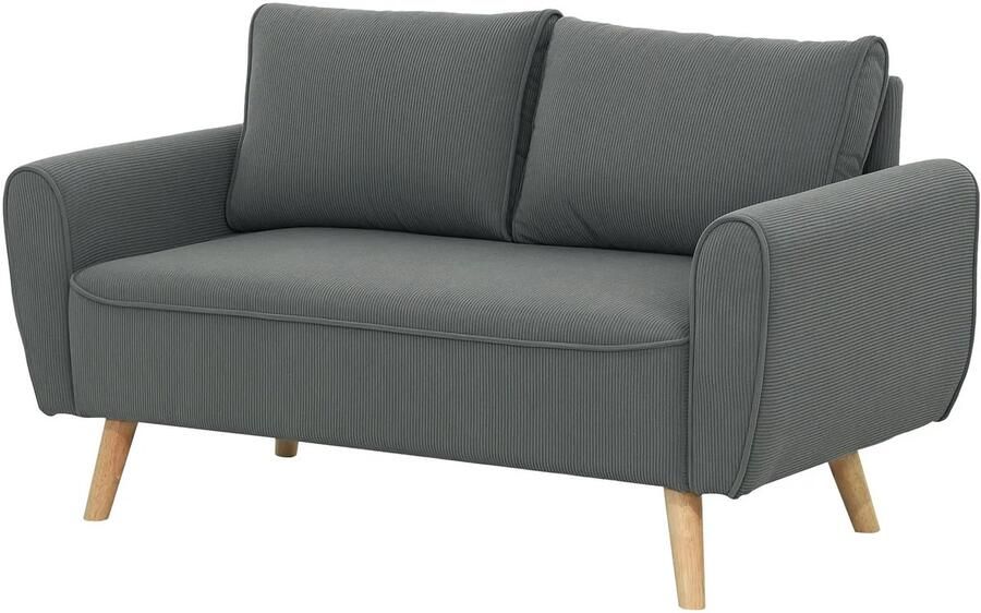 Pugsdrly Tweezitsbank stoffen bank 2 rugkussens corduroy bekleding 145 x 75 x 78 cm antraciet