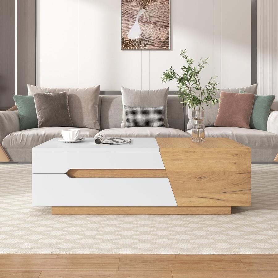 Pugsdrly Uitschuifbare salontafel met lades bijzettafel met kleurblokstructuur