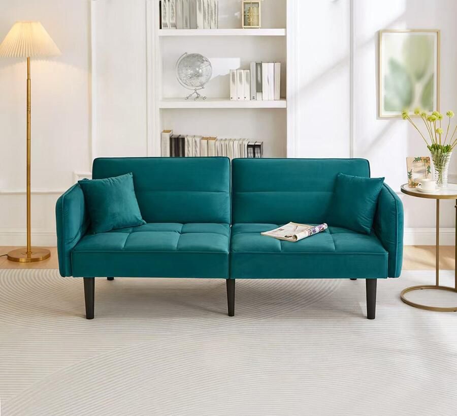 Pugsdrly Verstelbare 2-in-1 slaapbank tweezitter met fluwelen bekleding neerklapbare armleuningen en slaapfunctie ideaal voor kleine kamers