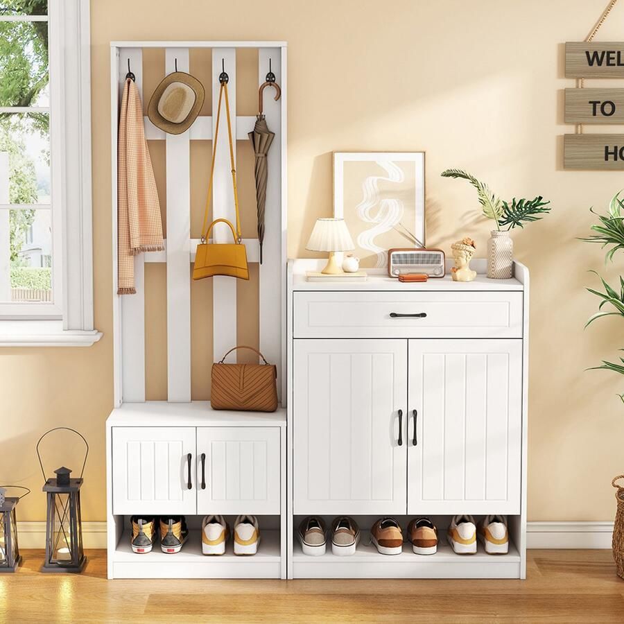 Pugsdrly wit Garderobeset 80 x 25 x 96 5 cm garderobepaneel + schoenenkasten mat entree kast entree droger entree garderobe set schoenwisselaars