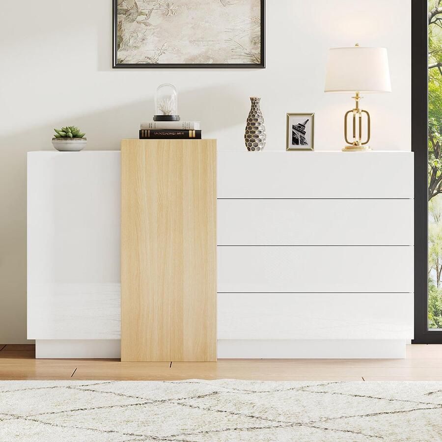Pugsdrly Glanzend wit dressoir modern dressoir voor de eetkamer met opbergruimte minimalistisch modern opbergmeubel in houtkleur