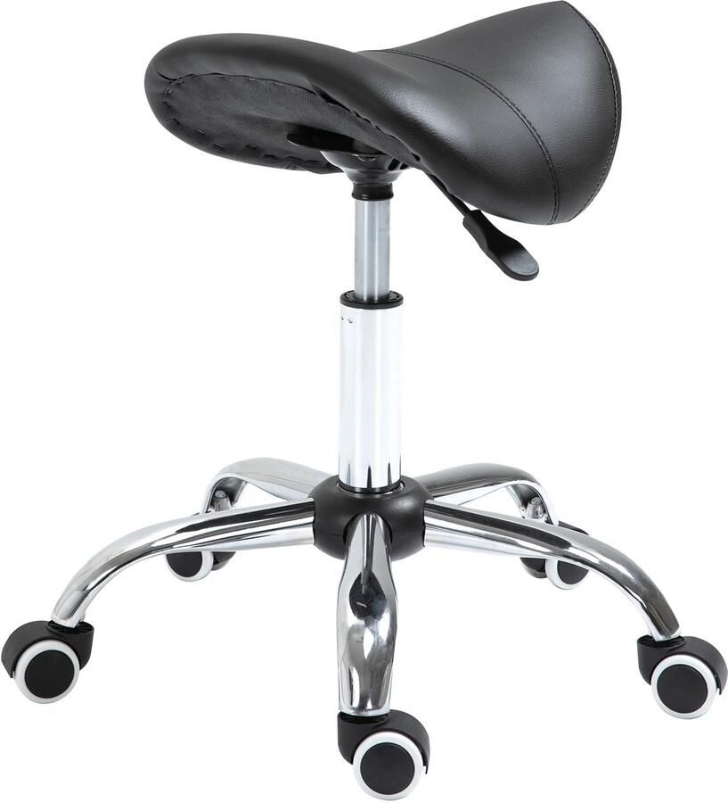 Pugsdrly Zadelkruk Werkkruk Draaistoel Draaikruk Rolkruk Cosmetische kruk gestoffeerd in hoogte verstelbaar (Zwart)