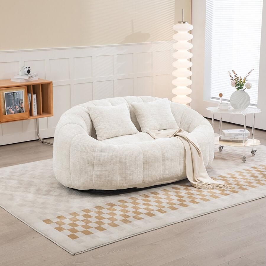 Pugsdrly Zitzakbank Luie bank Comfortabele en duurzame ligstoel Zitzak met hoge rugleuning Bank voor volwassenen en kinderen binnen en buiten zachte loungestoel (beige chenille)