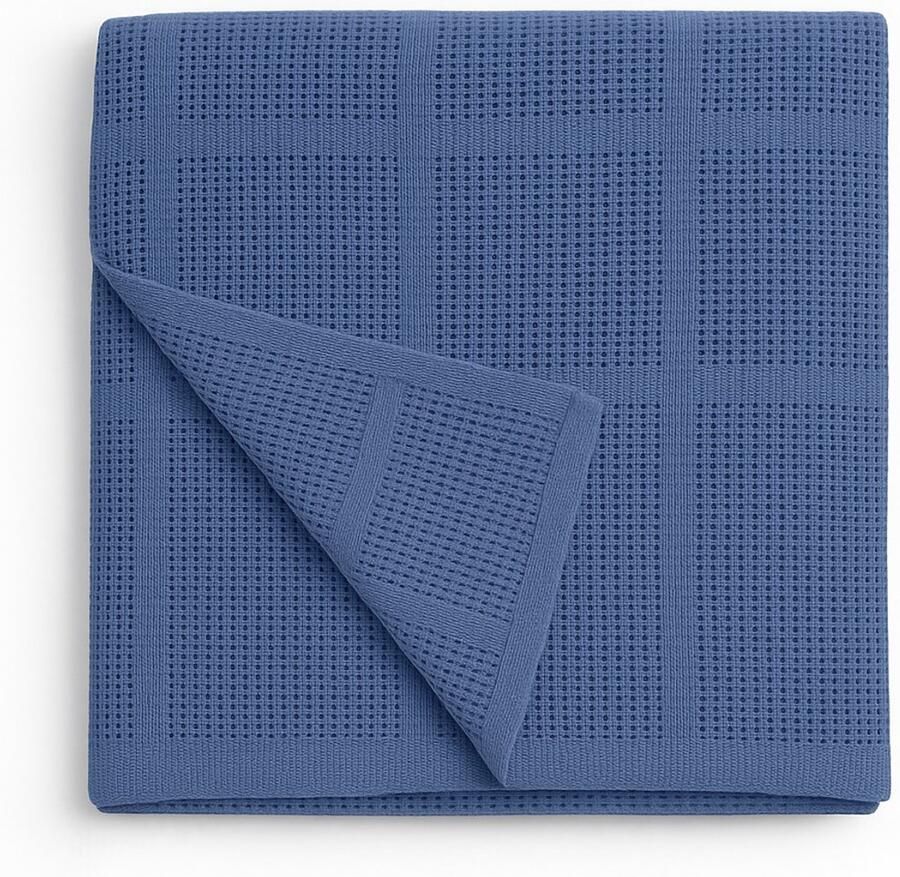 Pure Cotton Pure'Cotton Plaid 100% Katoen 130x180 cm Ideaal Zomers Ademend Bank en Bed Dekentje Ledikant Blauw