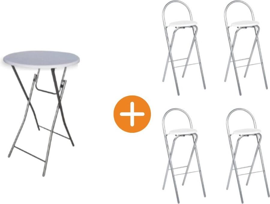 Pure Garden & Living 1x Statafel 65 cm + 4x barkruk inklapbaar wit