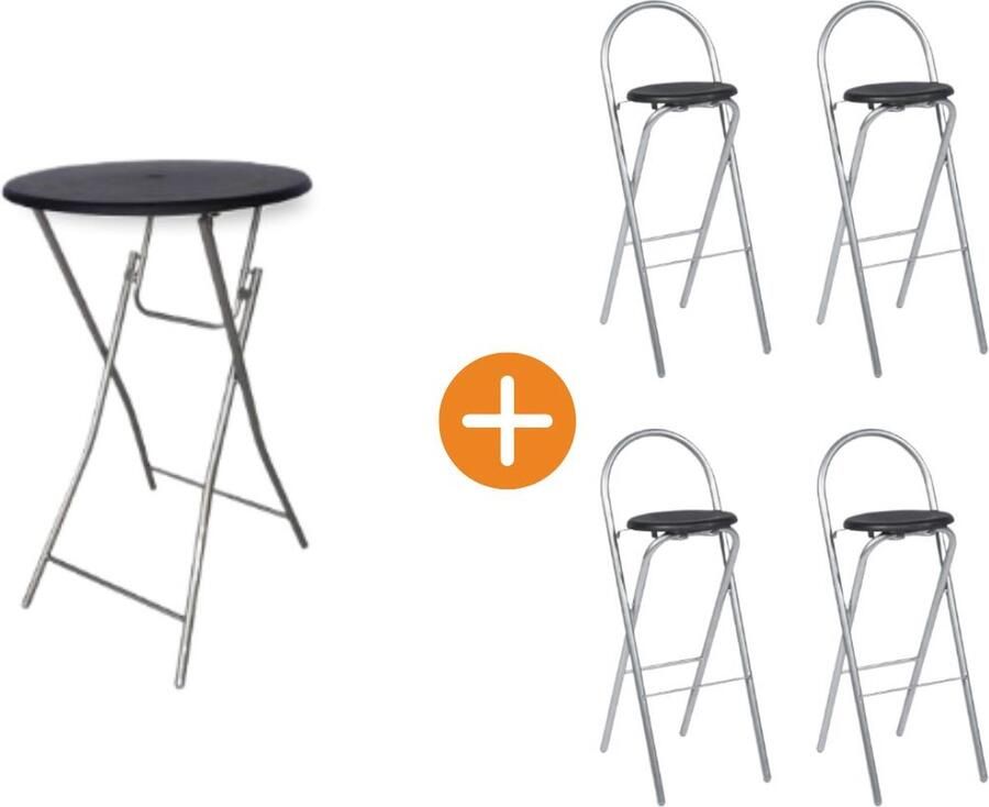 Pure Garden & Living 1x Statafel 65 cm + 4x barkruk inklapbaar zwart