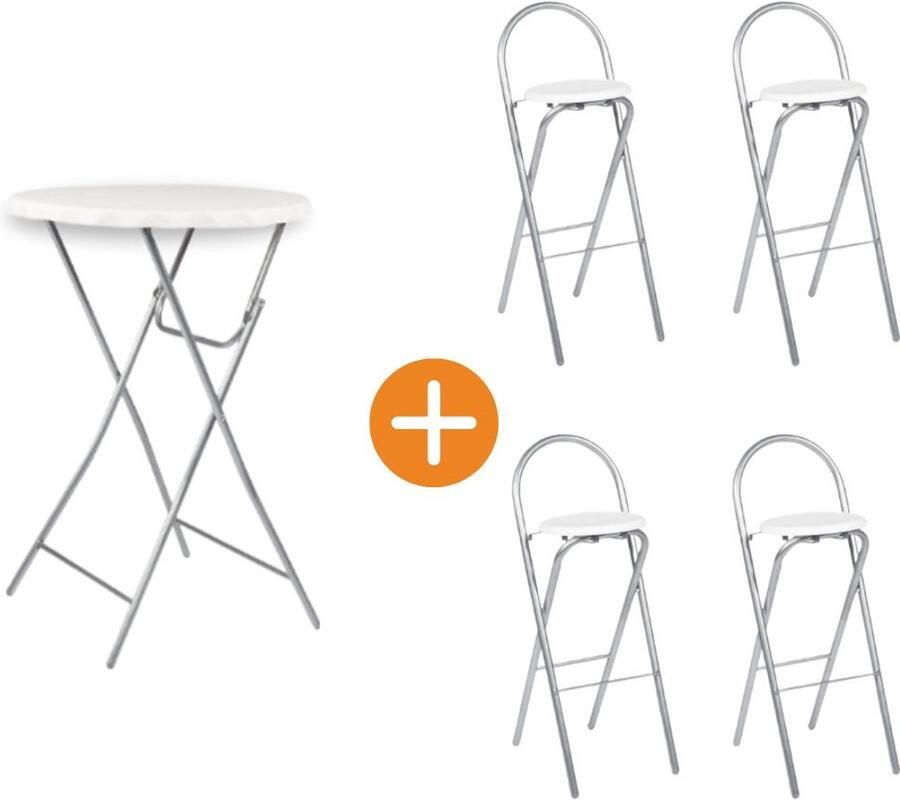 Pure Garden & Living 1x Statafel 80 cm + 4x barkruk inklapbaar wit