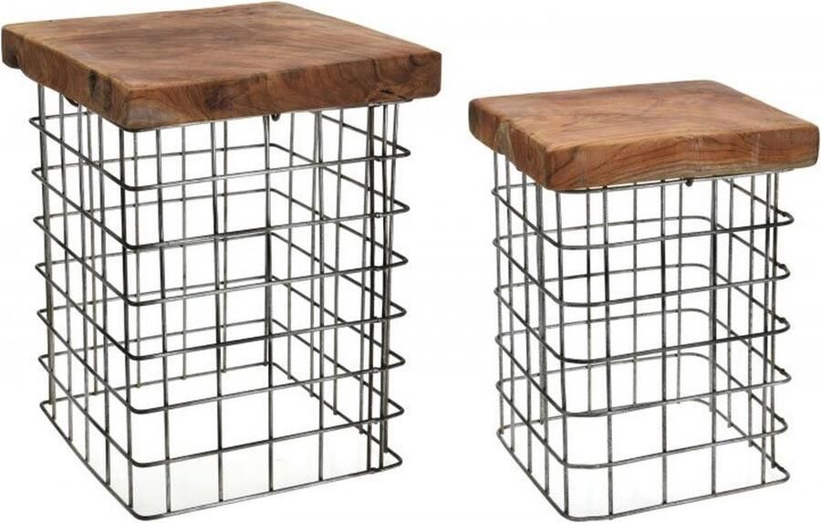 Pure Garden & Living Bijzettafel Woonkamer Hout Teak Vierkant Bruin Set van 2 Geschikt bij de bank