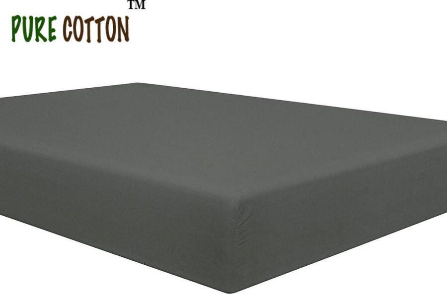 PURE HOME COTTON Hoeslaken 200x220 tot (35cm) Boxspring en Waterbed Katoen Lange Levensduur Antraciet