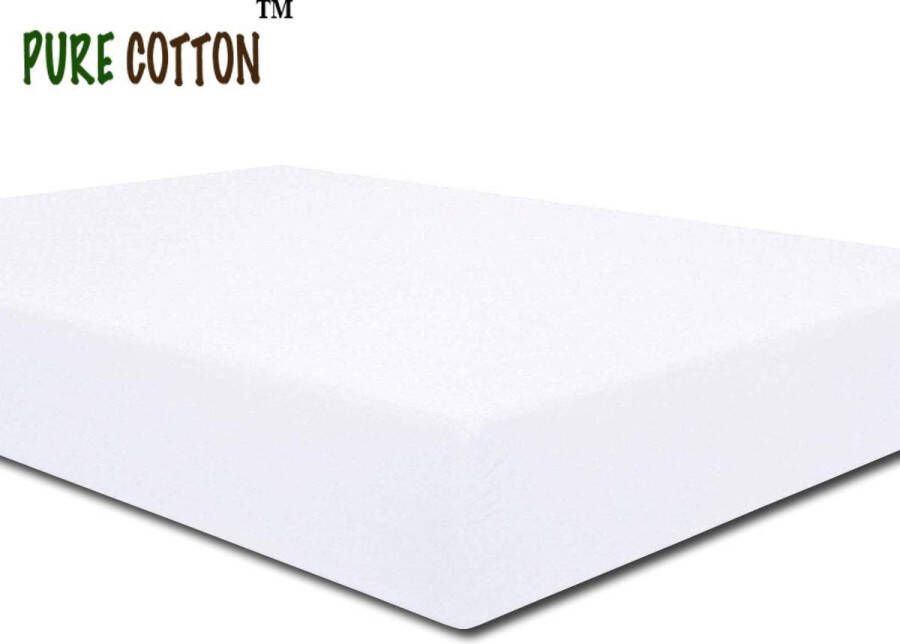 PURE HOME COTTON Hoeslaken 200x220 tot (35cm) Boxspring en Waterbed Katoen Lange Levensduur Wit