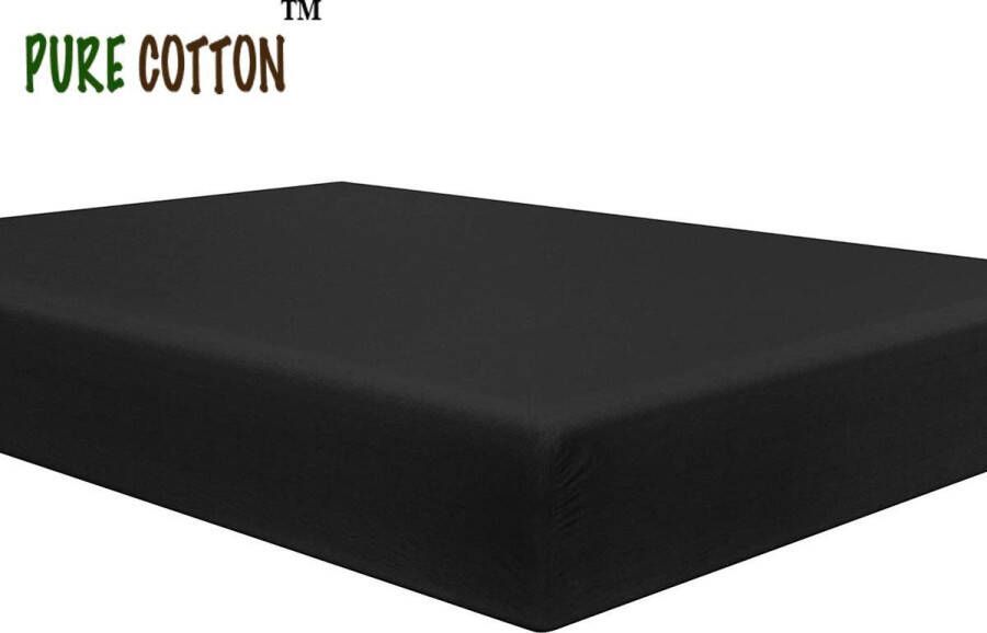 PURE HOME COTTON Hoeslaken 200x220 tot (35cm) Boxspring en Waterbed Katoen Lange Levensduur Zwart
