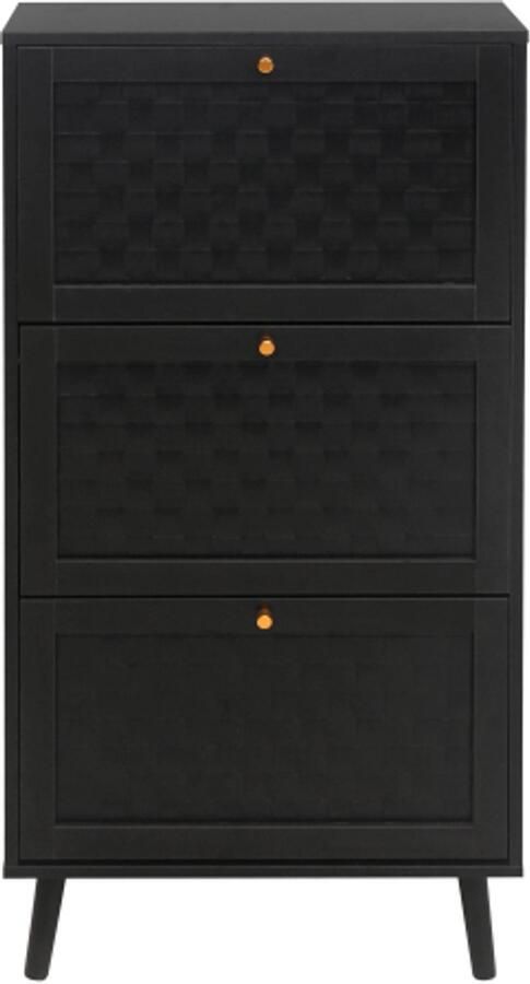 PureLife Gotagee Schoenenkast (60x24x121) met verweven strepenmotief hoogte 121 cm. Geschikt voor entrees gangen zwart