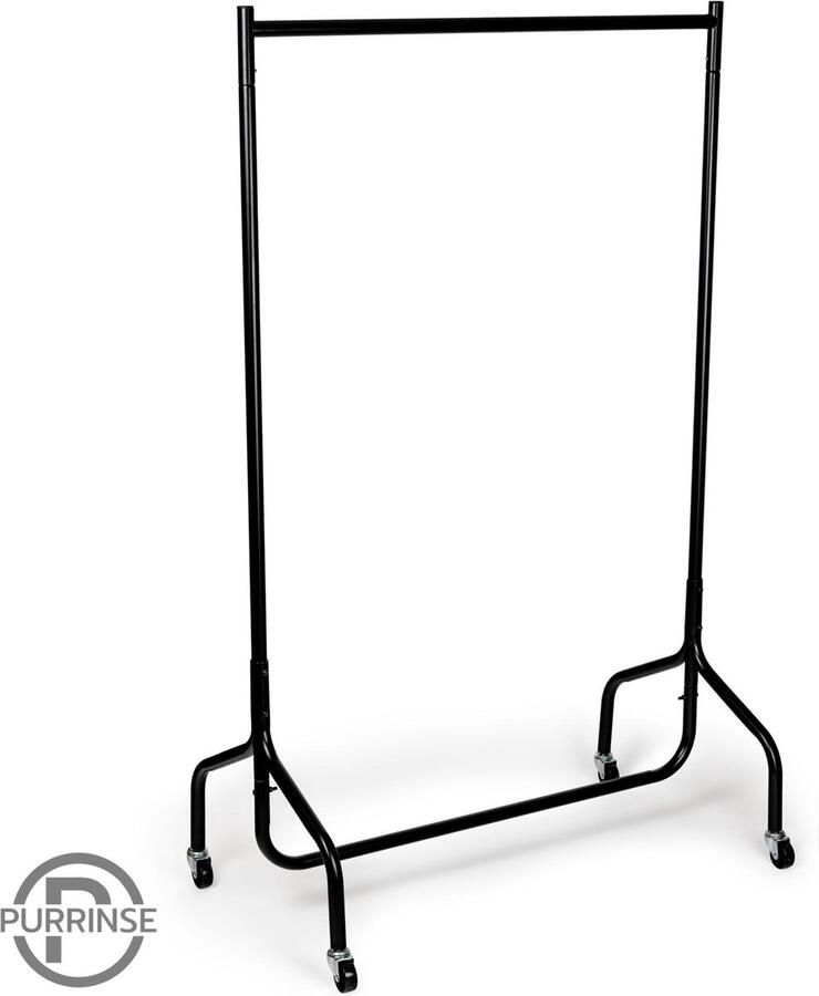 PURRINSE Kledingrek – Kledingstang – Kledingrek Metaal – Garderoberek – Kledingroede – Met Wieltjes – Zwart