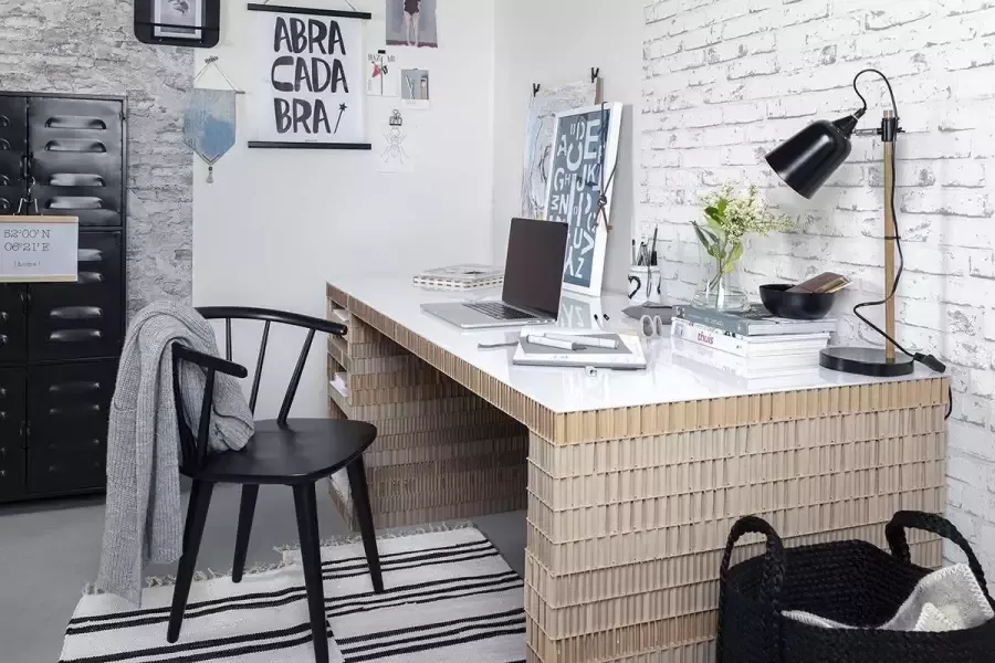 Puur-kart Kartonnen Honingraat Bureau 180x80x75 cm Zonder plexiglas bovenblad Bureau van 5cm dik honingraat Met opbergvakken KarTent - Foto 2