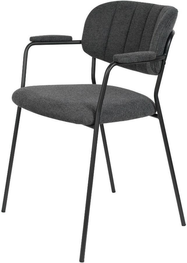 Puur Viken armstoel stof grijs zwart onderstel (Set van 2)