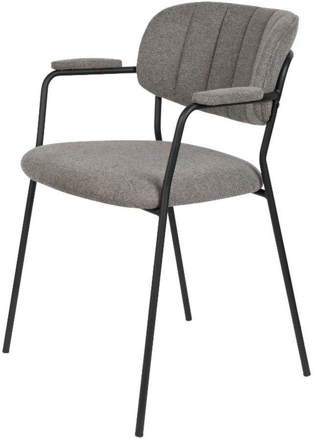Puur Viken armstoel stof grijs zwart onderstel (Set van 2)