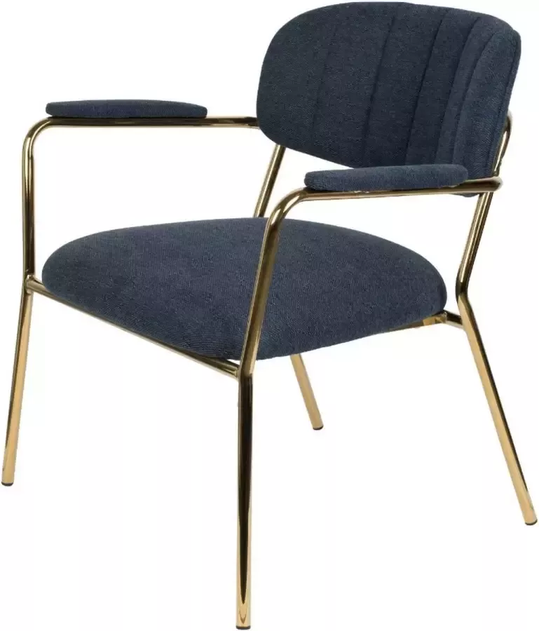 Puur Viken fauteuil met arm donkerblauw goud (Set van 2)