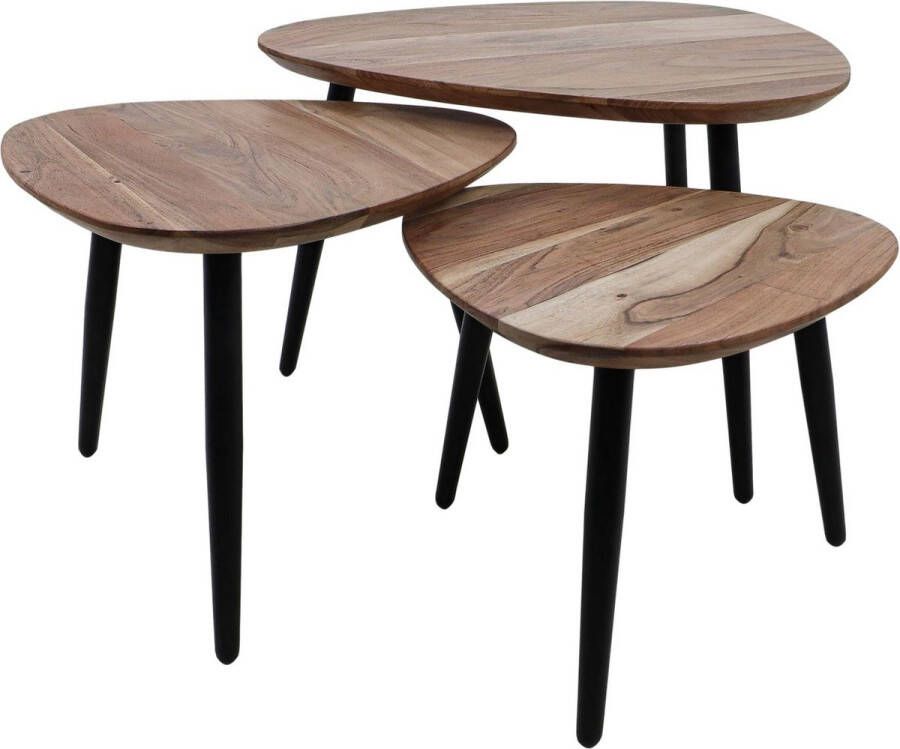 PS-Collection Asiya Salontafel Set van 3 ø70 ø50 ø45 cm Bruin Zwart Hout Metaal salontafels rond salontafels salontafel zwart salon tafel salontafel rond salontafel industrieel salontafel vierkant salontafel marmer salontafel wit