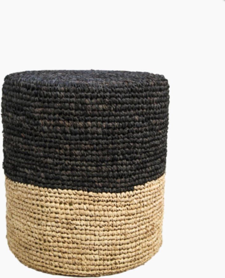 PuurSpirits Bali Poef 34x34x40 cm Bruin Zwart Raffia poef rond zitzak poef rond poef rond grijs poefs rond poef velvet poef rond velvet