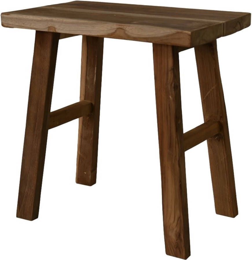 PuurSpirits Barker Kruk 45x29x45 cm Bruin Teak krukje hout krukjes om op te zitten krukje badkamer krukjes om op te zitten volwassenen krukje make up tafel kruk krukje houten krukje