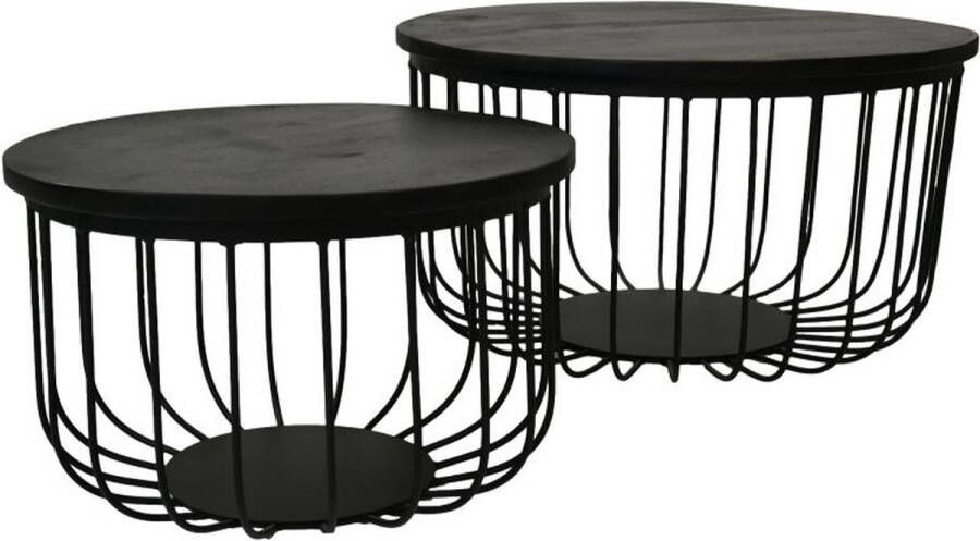 PS-Collection Belle Salontafel Set van 2 ø60cm Zwart Mangohout Metaal salontafels rond salontafels salontafel zwart salon tafel salontafel rond salontafel industrieel salontafel vierkant salontafel marmer salontafel wit