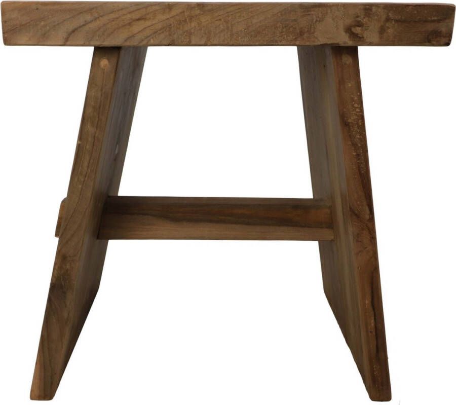 PuurSpirits Byrne Kruk 45x35x45 cm Bruin Teak krukje hout krukjes om op te zitten krukje badkamer krukjes om op te zitten volwassenen krukje make up tafel kruk krukje houten krukje