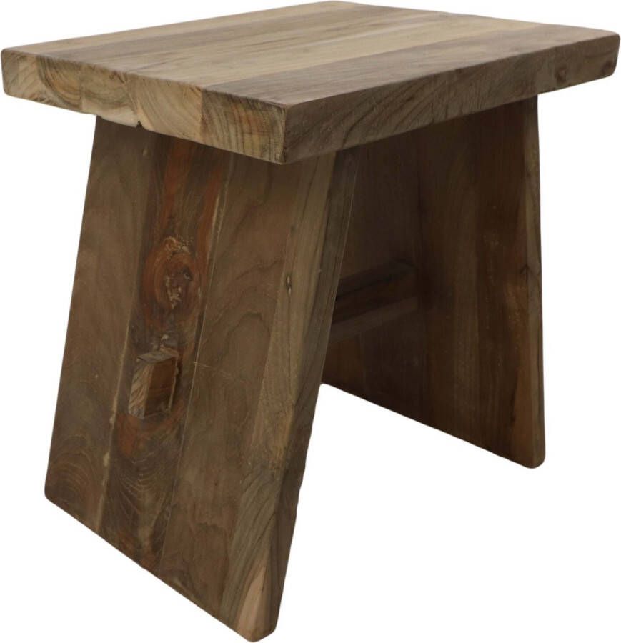 PuurSpirits Byrne Kruk 45x35x45 cm Bruin Teak krukje hout krukjes om op te zitten krukje badkamer krukjes om op te zitten volwassenen krukje make up tafel kruk krukje houten krukje