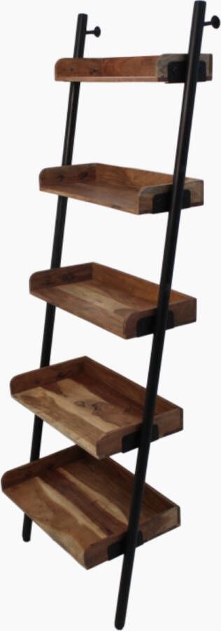 PuurSpirits Decoratie Ladder 35x60x180cm Zwart Naturel Acacia IJzer handdoekladder decoratie ladder wandrek ladder decoratie trap decoratierek ladderrek houten ladder handdoekrek badkamer ladder handdoekenrek - Foto 1