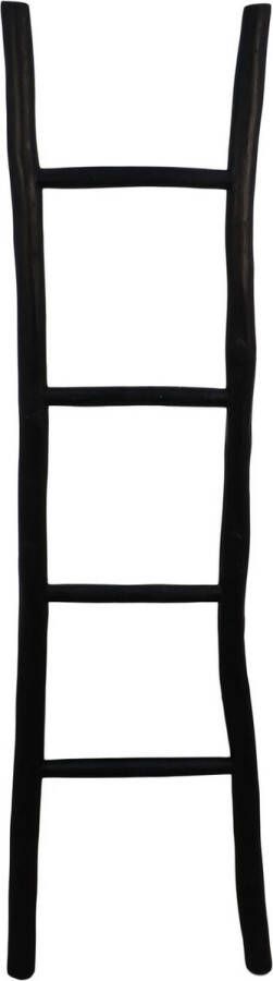 PS-Collection Decoratie Ladder 45x4x150cm Zwart Teak handdoekladder decoratie ladder wandrek ladder decoratie trap decoratierek ladderrek houten ladder handdoekrek badkamer ladder handdoekenrek