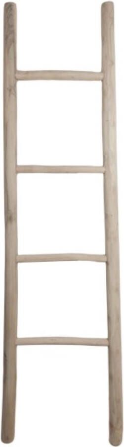 PuurSpirits Decoratie Ladder 45x5x150cm Naturel Teak handdoekladder decoratie ladder wandrek ladder decoratie trap decoratierek ladderrek houten ladder handdoekrek badkamer ladder handdoekenrek - Foto 1