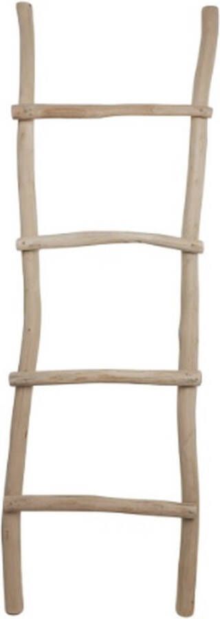 PS-Collection Decoratie Ladder 50x6x150cm Naturel Teak handdoekladder decoratie ladder wandrek ladder decoratie trap decoratierek ladderrek houten ladder handdoekrek badkamer ladder handdoekenrek
