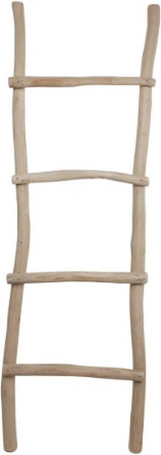 PuurSpirits Decoratie Ladder 50x6x150cm Naturel Teak handdoekladder decoratie ladder wandrek ladder decoratie trap decoratierek ladderrek houten ladder handdoekrek badkamer ladder handdoekenrek