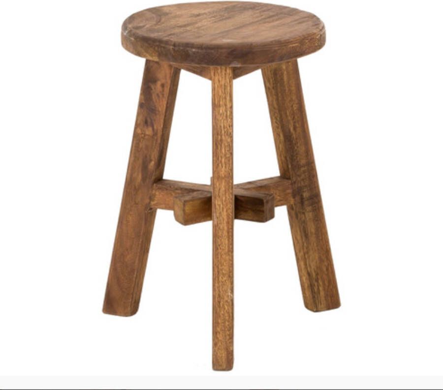 PuurSpirits Floyd Kruk ø30 35x50 cm Antiek Bruin Gerecycled Teak krukje hout krukjes om op te zitten krukje badkamer krukjes om op te zitten volwassenen krukje make up tafel kruk krukje houten krukje