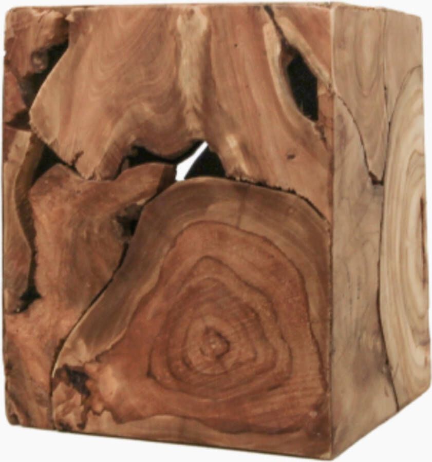 PuurSpirits Golden Kubus Bijzettafel 25x25x30 cm Bruin Teak bijzettafels bijzettafel buiten bijzet tafel bijzettafel metaal met hout bijzettafel vierkant bijzettafel rond bijzettafel industrieel
