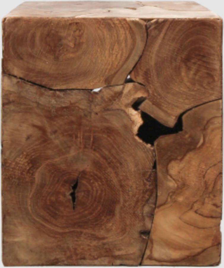 PS-Collection Golden Kubus Bijzettafel 30x30x35 cm Bruin Teak bijzettafels bijzettafel buiten bijzet tafel bijzettafel metaal met hout bijzettafel vierkant bijzettafel rond bijzettafel industrieel