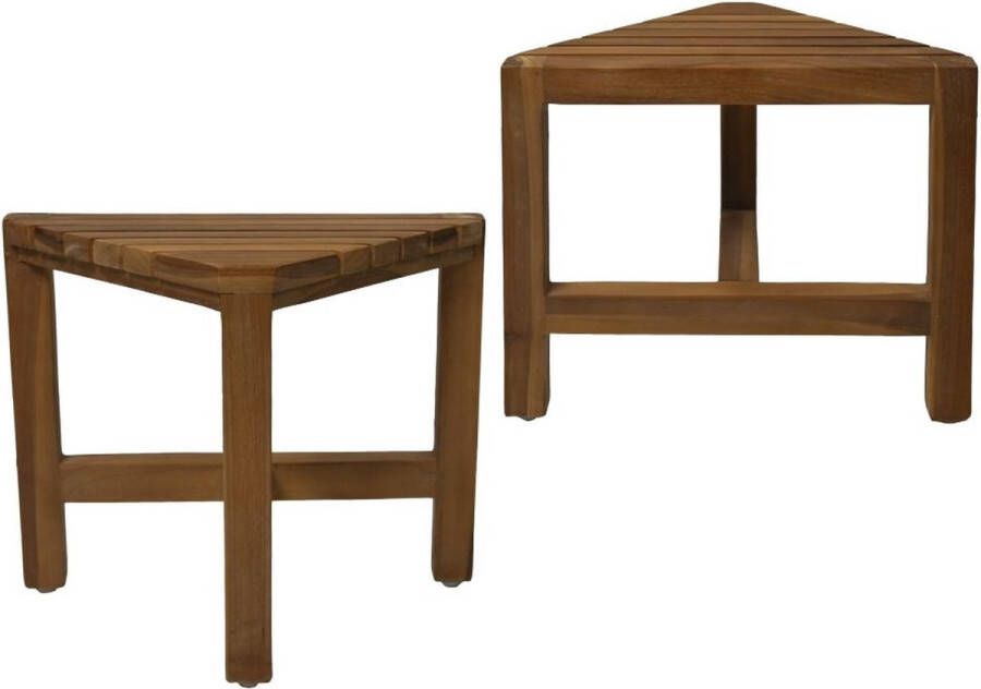 PS-Collection Kruk Byron Set van 2 38x20x32cm Bruin Hout krukje hout krukjes om op te zitten krukje badkamer krukjes om op te zitten volwassenen krukje make up tafel kruk krukje houten krukje - Foto 2