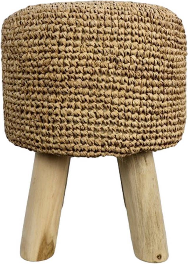 PuurSpirits Kruk Jordan ø34x46 cm Naturel Raffia krukje hout krukjes om op te zitten krukje badkamer krukjes om op te zitten volwassenen krukje make up tafel kruk krukje houten krukje