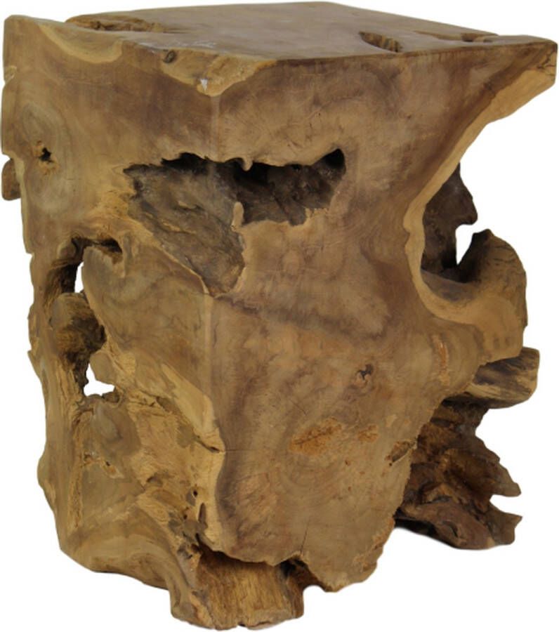 PuurSpirits Kruk Marvin 30x30x40 cm Naturel Teak krukje hout krukjes om op te zitten krukje badkamer krukjes om op te zitten volwassenen krukje make up tafel kruk krukje houten krukje