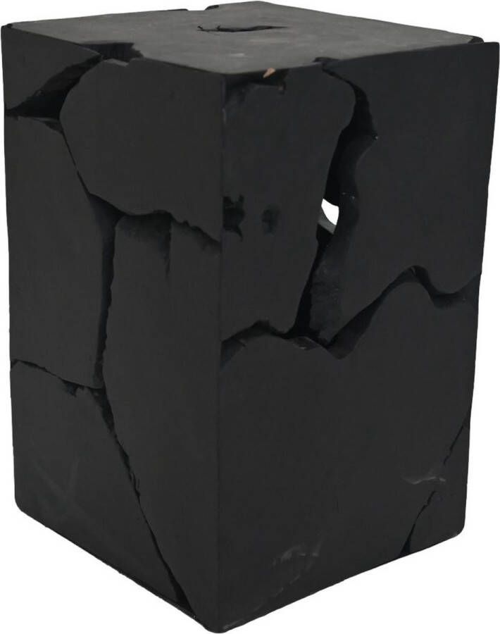 PuurSpirits Kruk Monty 30x30x45 cm Zwart Teakhout krukje hout krukjes om op te zitten krukje badkamer krukjes om op te zitten volwassenen krukje make up tafel kruk krukje houten krukje