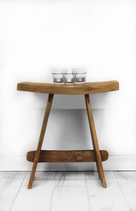 PuurSpirits Kruk Todd 40x30x45 cm Bruin Teak krukje hout krukjes om op te zitten krukje badkamer krukjes om op te zitten volwassenen krukje make up tafel kruk krukje houten krukje