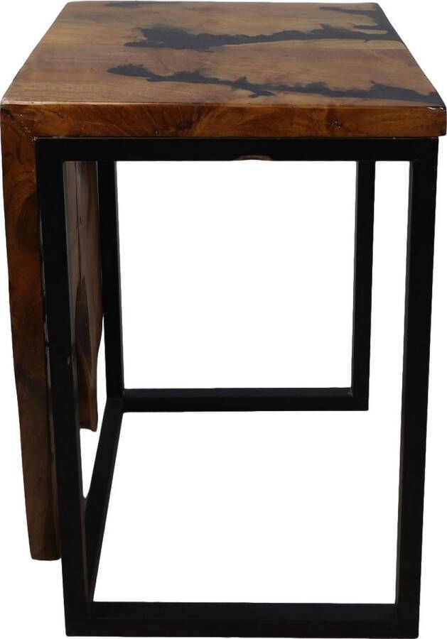 PuurSpirits Liberty Bijzettafel 37x37x50 cm Bruin Zwart Teak bijzettafels bijzettafel buiten bijzet tafel bijzettafel metaal met hout bijzettafel vierkant bijzettafel rond bijzettafel industrieel