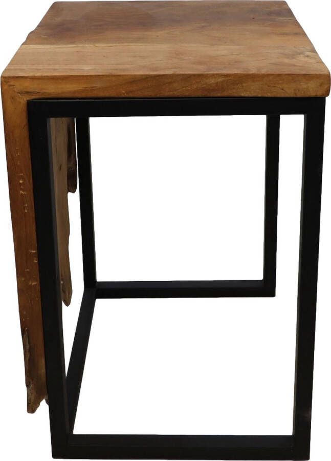 PS-Collection Lori Bijzettafel 35x35x50 Naturel Zwart Teak IJzer bijzettafels bijzettafel buiten bijzet tafel bijzettafel metaal met hout bijzettafel vierkant bijzettafel rond bijzettafel industrieel - Foto 2
